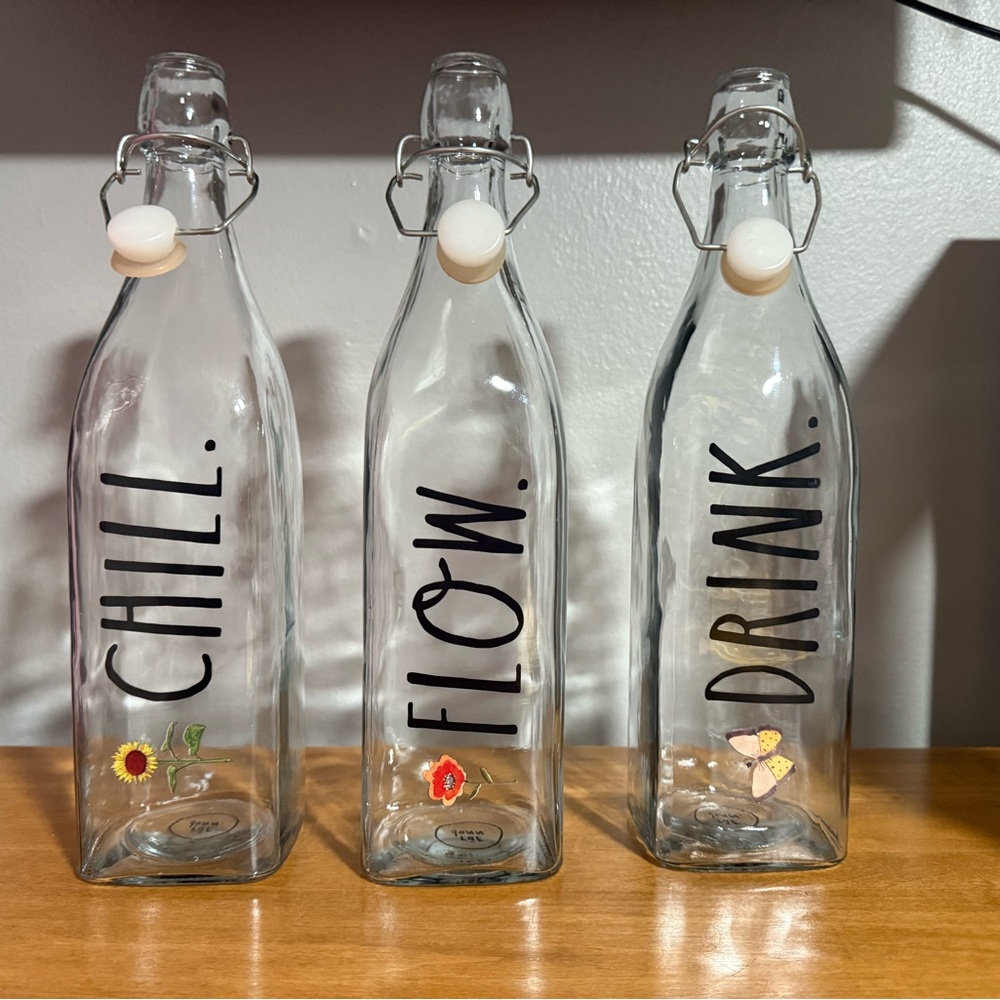 Rae Dunn Set of 3 Glass Trigger Lock Bottles